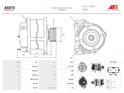 Dynamo AS-PL A5073 for MITSUBISHI, SUZUKI