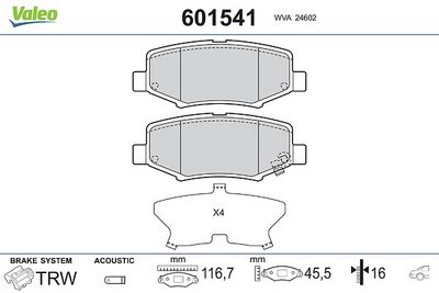 комплект спирачно феродо, дискови спирачки VALEO 601541
