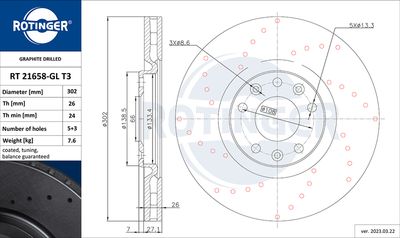 спирачен диск ROTINGER RT 21658-GL T3