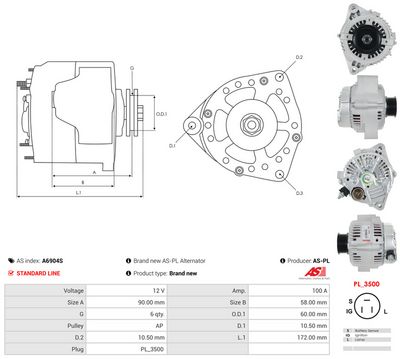 GENERATOR / ALTERNATOR AS-PL A6904S 4