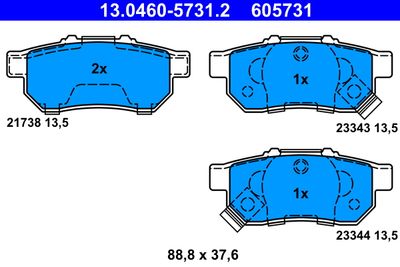 Комплект тормозных колодок, дисковый тормоз ATE 13.0460-5731.2 для HONDA CITY