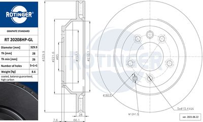 спирачен диск ROTINGER RT 20208HP-GL