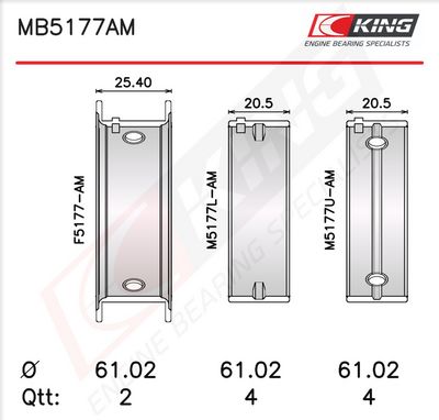 Комплект черупки на лагера на коляновия вал KING MB5177AM0.25