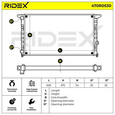 радиатор, охлаждане на двигателя RIDEX 470R0530