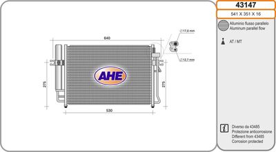 Конденсатор, кондиционер AHE 43147 для HYUNDAI GETZ