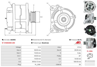 GENERATOR / ALTERNATOR AS-PL A6590S 4