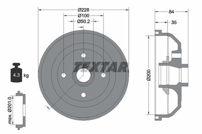 Тормозной барабан TEXTAR 94022300 для OPEL TIGRA