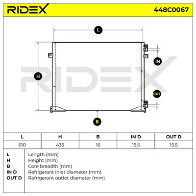 кондензатор, климатизация RIDEX 448C0067