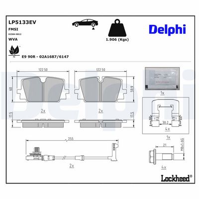 комплект спирачно феродо, дискови спирачки DELPHI LP5133EV