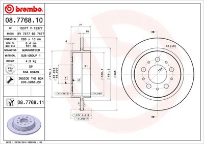 Тормозной диск BREMBO 08.7768.10 для VOLVO 960