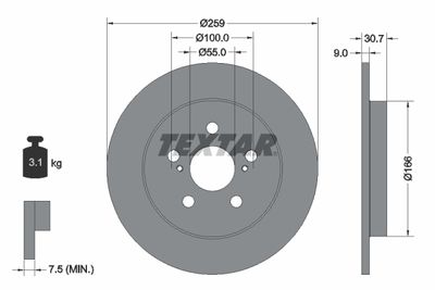 Тормозной диск TEXTAR 92224003 для LEXUS CT