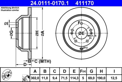 Тормозной диск ATE 24.0111-0170.1 для HYUNDAI GRAND SANTA FE