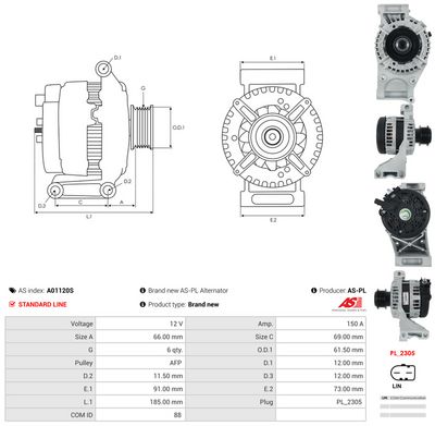 GENERATOR / ALTERNATOR AS-PL A01120S 4