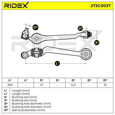 носач, окачване на колелата RIDEX 273C0037