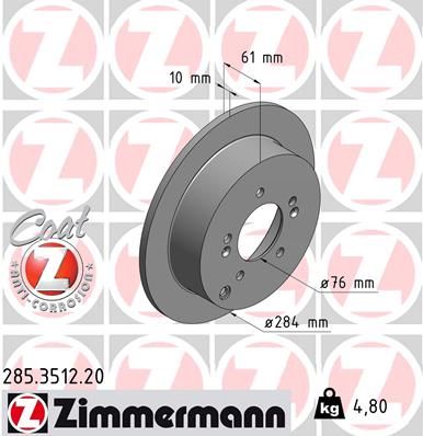 Тормозной диск ZIMMERMANN 285.3512.20 для HYUNDAI TRAJET