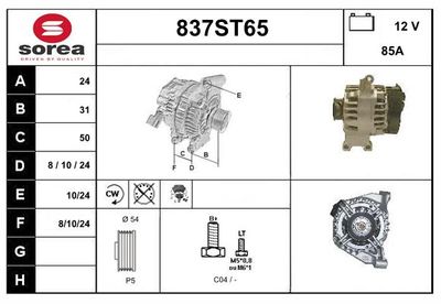 STARTCAR 837ST65 Генератор  для FIAT PANDA (169_) 1.2 (169AXF2A, 169AXF1A)