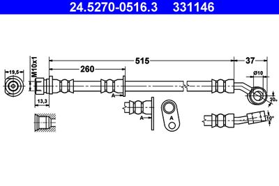 Тормозной шланг ATE 24.5270-0516.3 для HONDA CIVIC