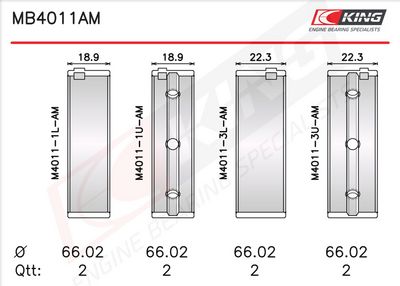 Комплект черупки на лагера на коляновия вал KING MB4011AM0.25