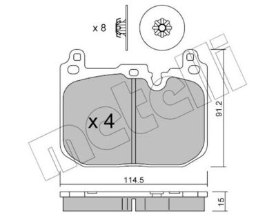 комплект спирачно феродо, дискови спирачки METELLI 22-1015-2