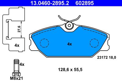 Комплект тормозных колодок, дисковый тормоз ATE 13.0460-2895.2 для RENAULT SAFRANE