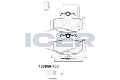 комплект спирачно феродо, дискови спирачки ICER 180956-700