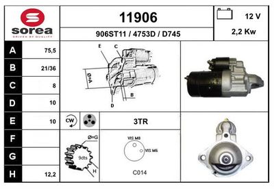 EAI 11906 Стартер  для LAND ROVER RANGE ROVER II (P38A) 2.5 D 4x4