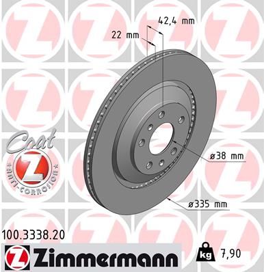 Тормозной диск ZIMMERMANN 100.3338.20 для BENTLEY CONTINENTAL