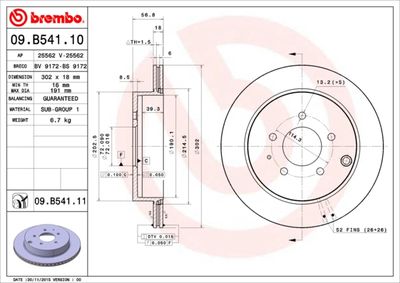 Тормозной диск BREMBO 09.B541.11 для FORD USA EDGE