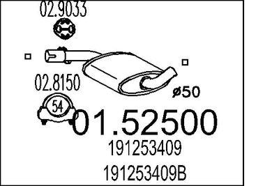 Средний глушитель выхлопных газов MTS 01.52500 для VW JETTA