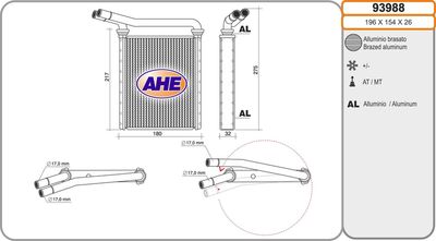 Теплообменник, отопление салона AHE 93988 для TOYOTA AVENSIS
