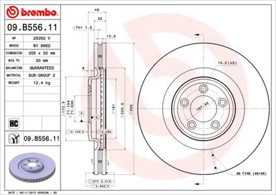 Тормозной диск BREMBO 09.B556.11 для JAGUAR XF