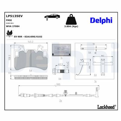 комплект спирачно феродо, дискови спирачки DELPHI LP5135EV