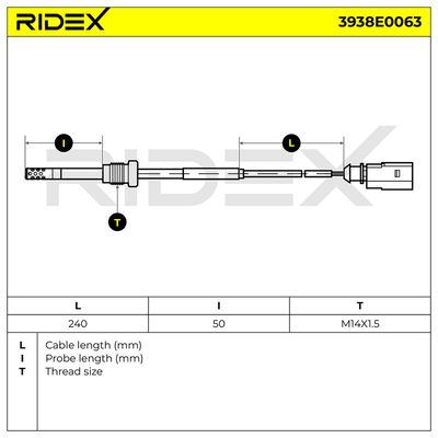 датчик, температура на изгорелите газове RIDEX 3938E0063