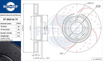 спирачен диск ROTINGER RT 2832-GL T5