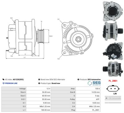 GENERATOR / ALTERNATOR AS-PL A01220SEG 4