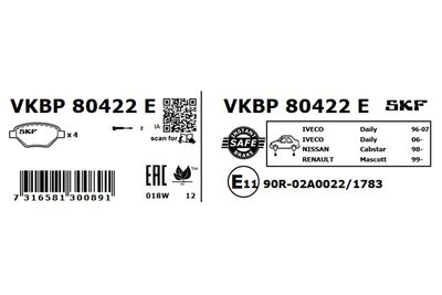 Комплект тормозных колодок, дисковый тормоз VKBP 80422 E