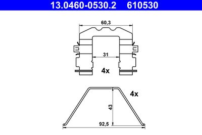 Комплектующие, колодки дискового тормоза ATE 13.0460-0530.2 для HYUNDAI TUCSON