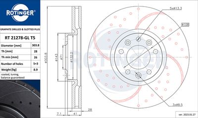 Tarcza hamulcowa ROTINGER RT 21278-GL T5