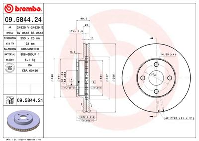 Тормозной диск BREMBO 09.5844.24 для BYD F3R