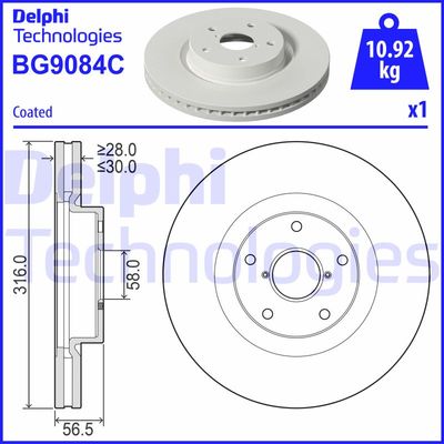 Тормозной диск DELPHI BG9084C для SUBARU LEVORG