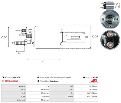 Elektromagnetický spínač, startér AS-PL SS3107S