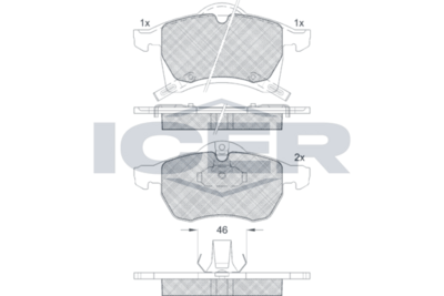 комплект спирачно феродо, дискови спирачки ICER