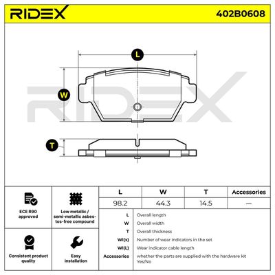 комплект спирачно феродо, дискови спирачки RIDEX 402B0608