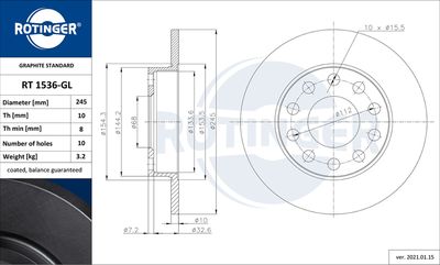 спирачен диск ROTINGER RT 1536-GL