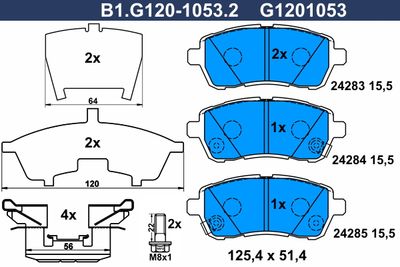 GALFER B1.G120-1053.2 Тормозные колодки и сигнализаторы  для SUBARU  (Субару Жуст)
