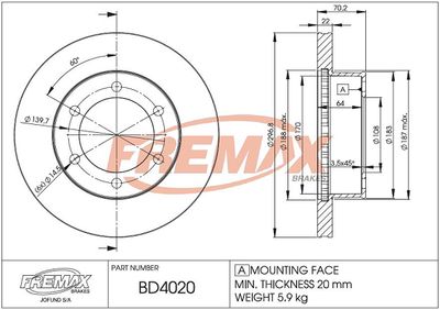 FREMAX BD-4020 Тормозные диски для TOYOTA HILUX V Пикап (_N_, KZN1_, VZN1_) 2.4 D (LN85_, LN110, Ln90)