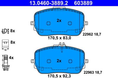 Комплект тормозных колодок, дисковый тормоз ATE 13.0460-3889.2 для MERCEDES-BENZ GLS