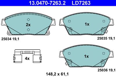 Комплект тормозных колодок, дисковый тормоз ATE 13.0470-7263.2 для CHEVROLET ORLANDO