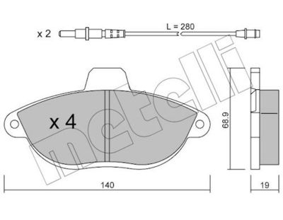 комплект спирачно феродо, дискови спирачки METELLI 22-0105-0