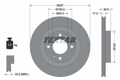 TEXTAR 92282503 Тормозные диски  для PEUGEOT  (Пежо Ион)
